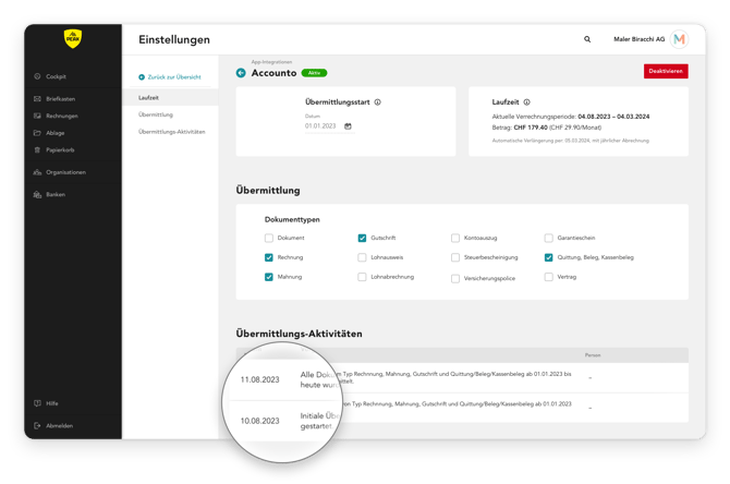 App Integrationen History Einträge Helpcenter